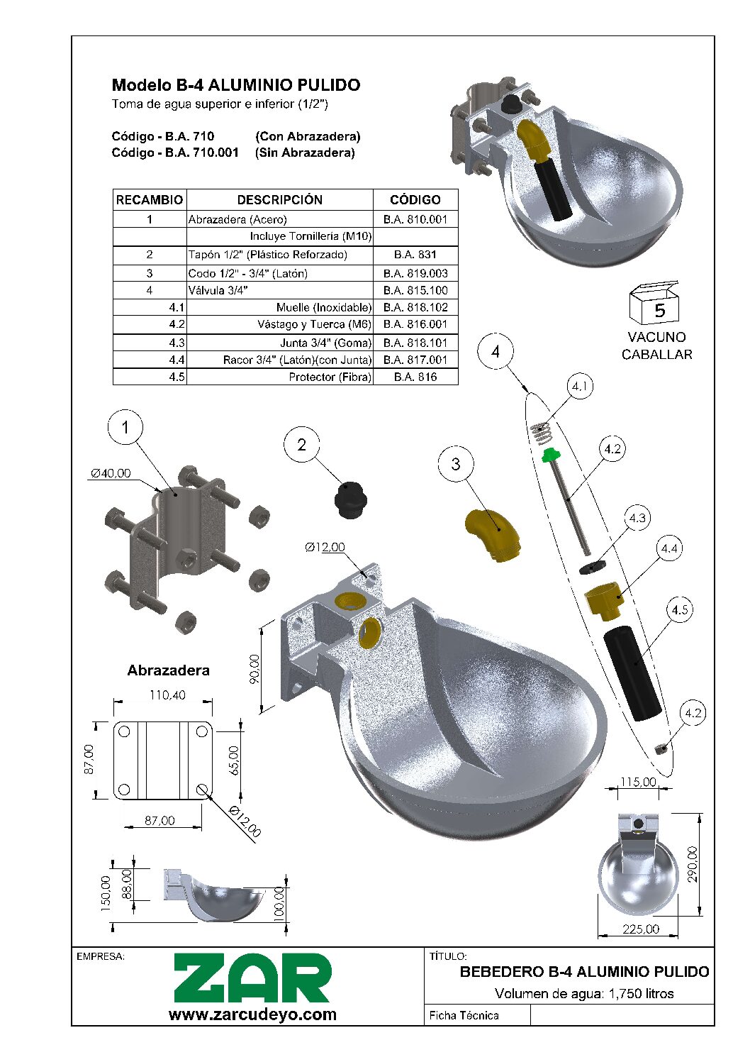 Modelo B-4 ALUMINIO - PULIDO - Imagen 2