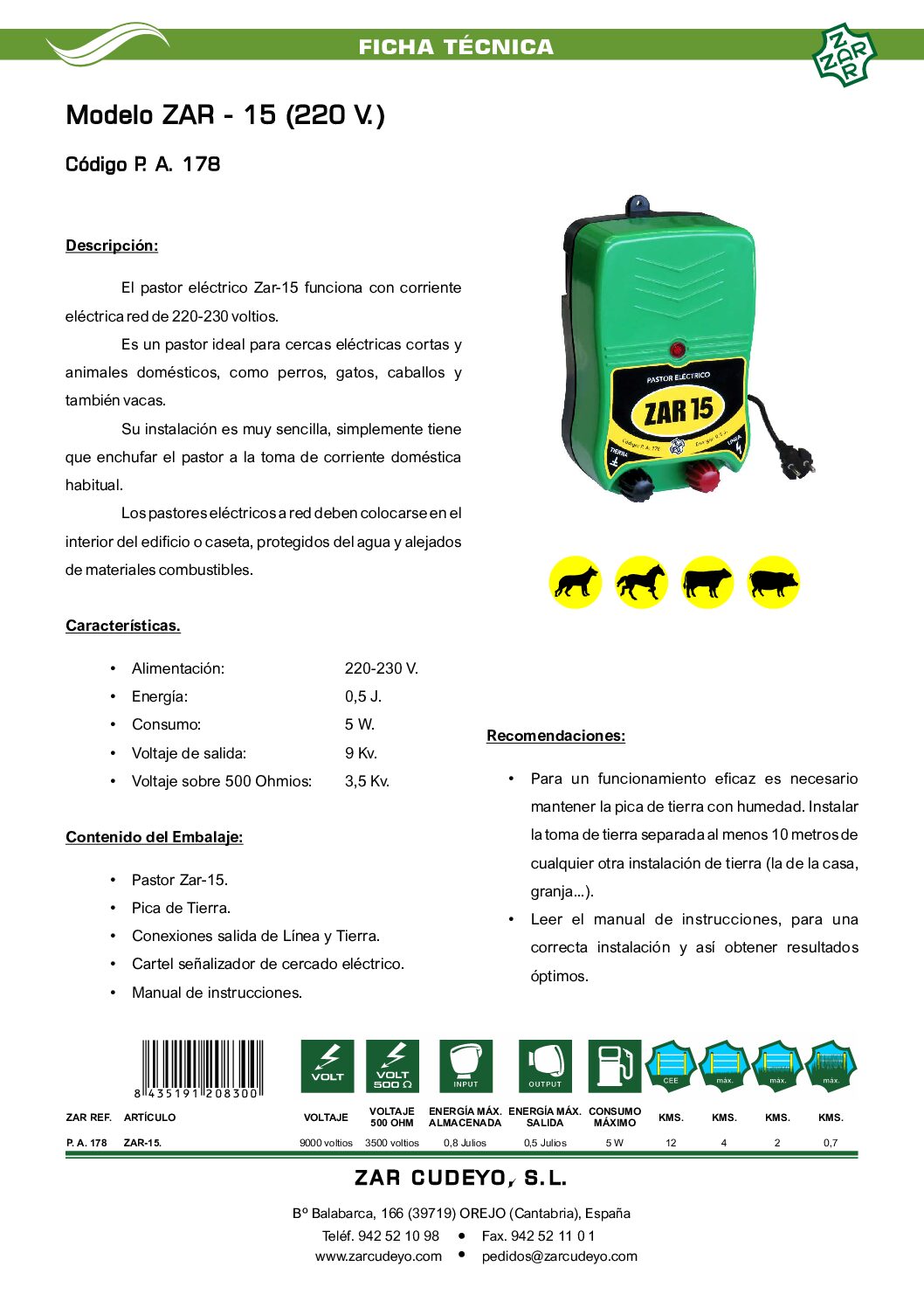 Modelo ZAR-15. 220 V. Código P. A. 178 - Imagen 2