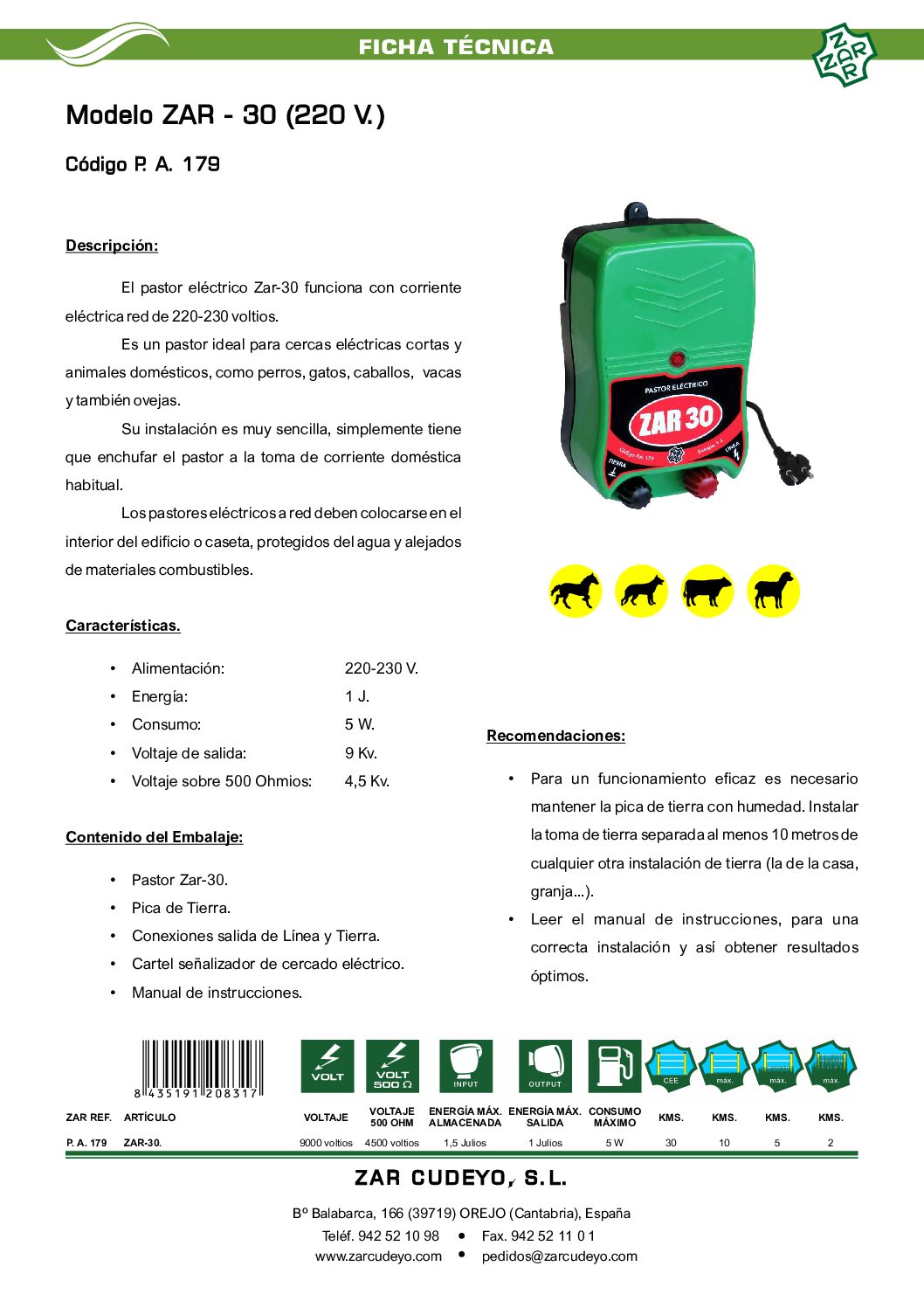 Modelo ZAR-30. 220 V. Código P. A. 179 - Imagen 2